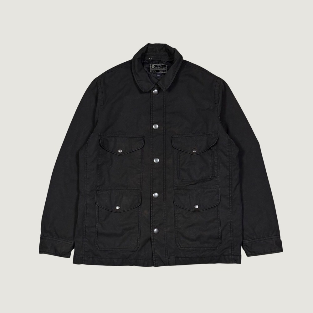 J.Crew Mens Black Quilted Field Jacket Utility Canvas Barn Coat Medium NXC-631